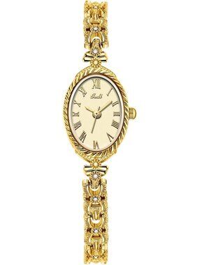 Women's Gold Vintage Dainty Oval Dress Roman Numeral Dial Analog Quartz Watch
